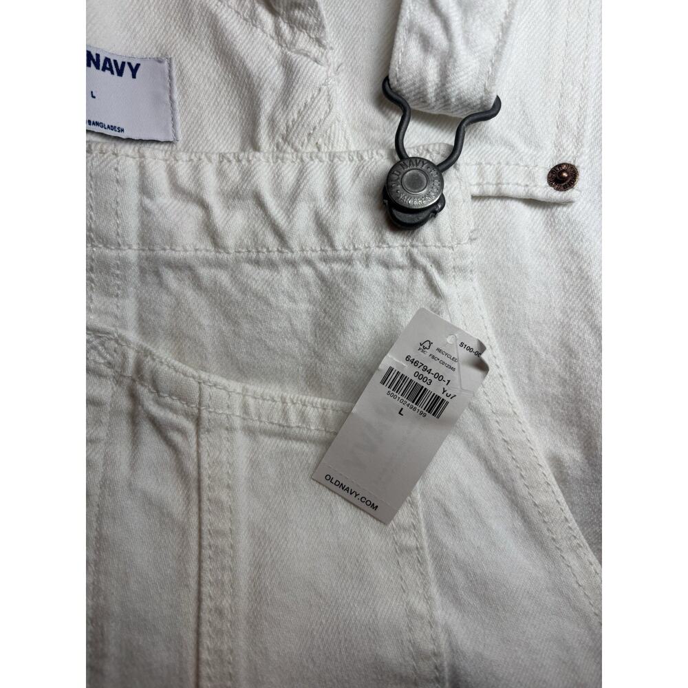 Old Navy White Denim Short Overalls Cotton Adjustable Straps Pockets L - Picture 2 of 7